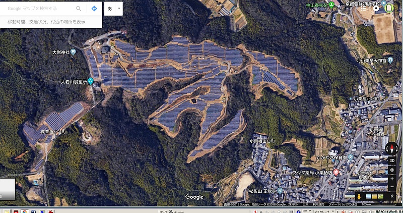 京都市メガソーラー航空写真（Googleマップより）